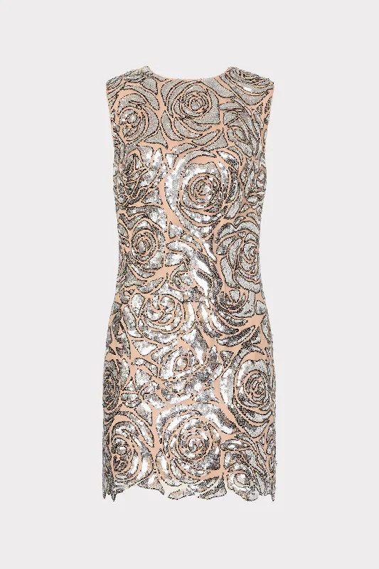 Sheer mini dresses with lace inserts Ivette Rose Sequins Shift Mini Dress