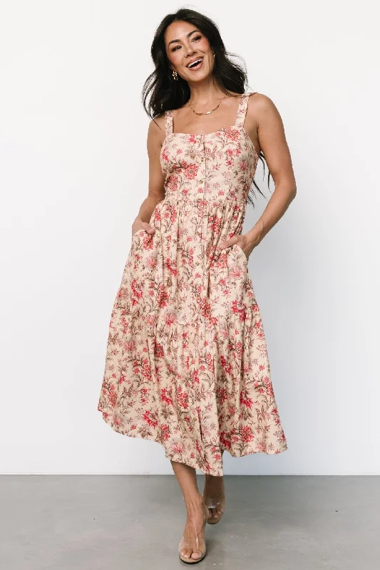 Midi dresses with abstract art prints for an artistic statement Jules Button Midi Dress | Cream + Pink Midi dresses with abstract art prints for an artistic statement Jules Button Midi Dress | Cream + Pink