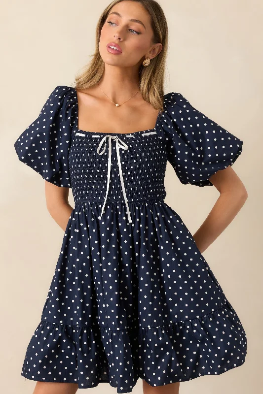 Metallic mini dresses for a glamorous event Sailor's Sweetheart Cotton Navy Polka Dot Mini Dress Metallic mini dresses for a glamorous event Sailor's Sweetheart Cotton Navy Polka Dot Mini Dress