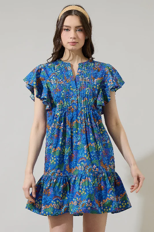 Velvet mini dresses for autumn weddings Ruya Floral Lizzy Pleated Ruffle Mini Dress