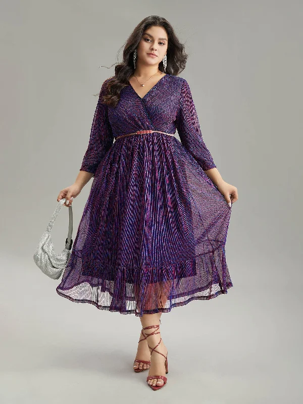 High - low midi dresses with geometric patterns for a modern party Luxe Mesh Pleated Elastic Waist Wrap Dress High - low midi dresses with geometric patterns for a modern party Luxe Mesh Pleated Elastic Waist Wrap Dress