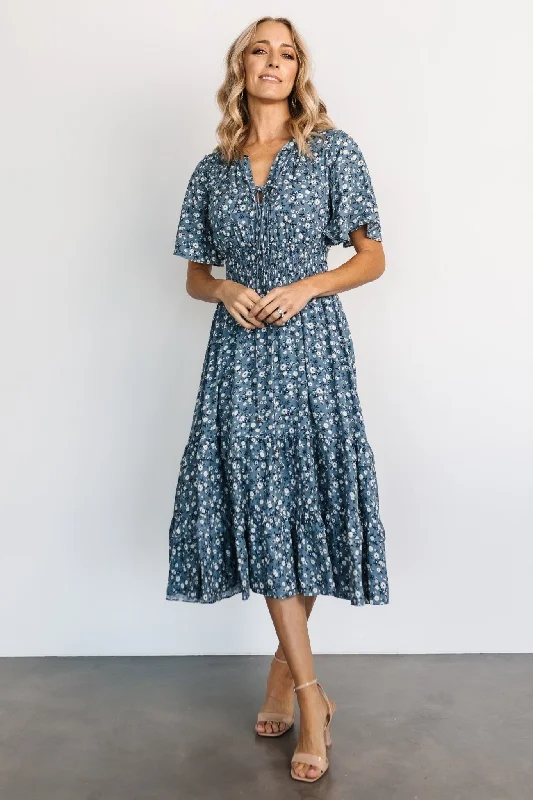 Midi dresses with ribbed textures for a unique and tactile appearance Spell Boho Midi Dress | Blue Floral Midi dresses with ribbed textures for a unique and tactile appearance Spell Boho Midi Dress | Blue Floral