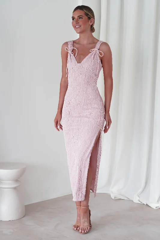 Midi dresses with button - front designs for a classic touch Simona Textured Maxi Dress | Blush Midi dresses with button - front designs for a classic touch Simona Textured Maxi Dress | Blush