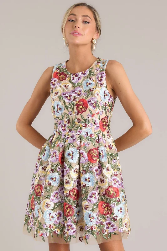 Mini dresses with mesh panels for a sexy and trendy look Garden Bloom Natural Floral Embroidered Mini Dress Mini dresses with mesh panels for a sexy and trendy look Garden Bloom Natural Floral Embroidered Mini Dress