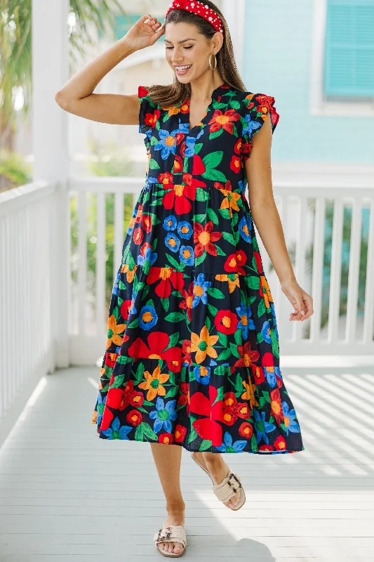 Sheath midi dresses with beaded embellishments for a formal occasion Created Beauty Navy Blue Floral Midi Dress