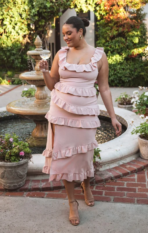 High - low midi dresses with geometric patterns for a modern party Greta Dress ~ Dusty Blush Stretch High - low midi dresses with geometric patterns for a modern party Greta Dress ~ Dusty Blush Stretch