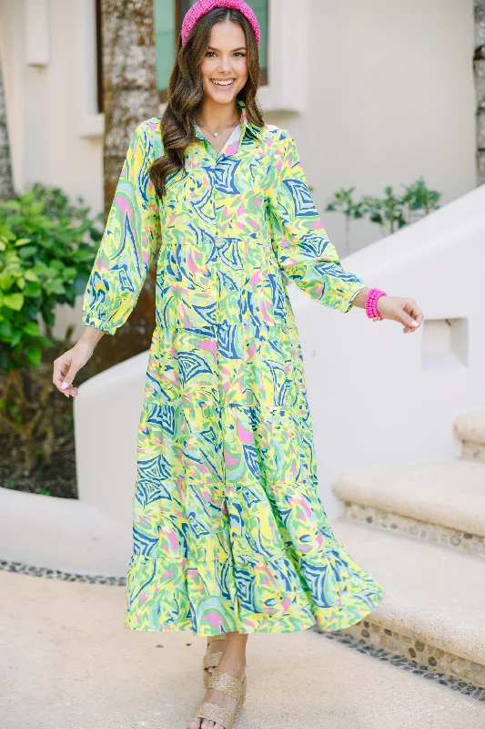Midi dresses with patchwork patterns for a one - of - a - kind style Bright New Days Green Paisley Midi Dress