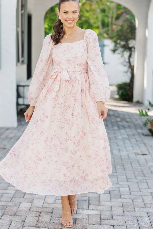 Midi dresses with ruched sleeves for a more fitted and stylish arm look Feeling Oh So Sweet Pink Floral Midi Dress Midi dresses with ruched sleeves for a more fitted and stylish arm look Feeling Oh So Sweet Pink Floral Midi Dress