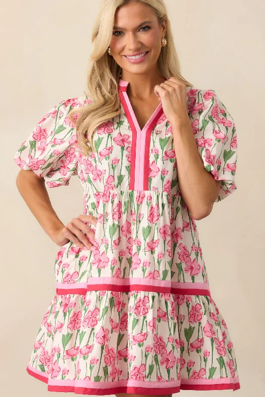 Ruffled mini dresses for a romantic touch Lunch With The Girls Pink Floral Cotton Mini Dress Ruffled mini dresses for a romantic touch Lunch With The Girls Pink Floral Cotton Mini Dress