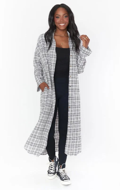 Midi dresses with cotton - blend materials for everyday comfort Leo Button Down Tunic ~ Windowpane Plaid Midi dresses with cotton - blend materials for everyday comfort Leo Button Down Tunic ~ Windowpane Plaid