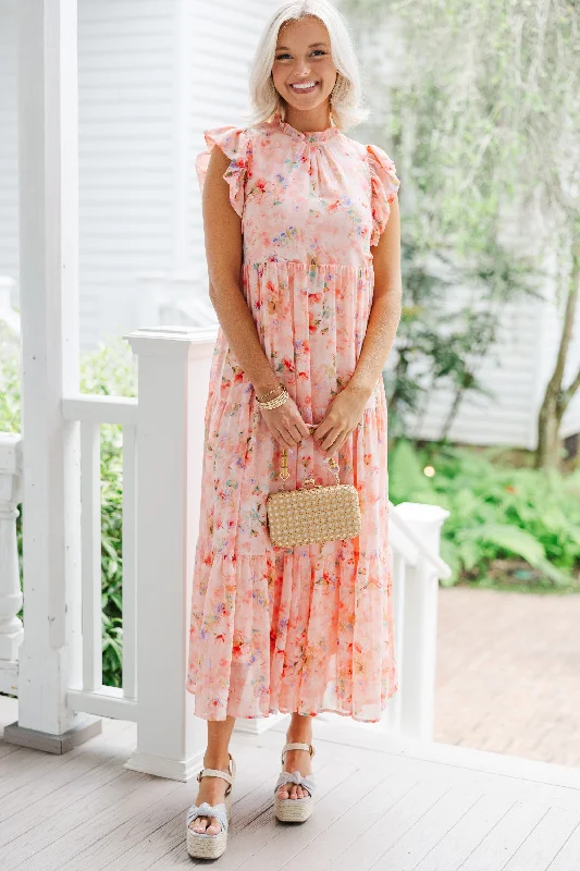 Midi dresses with side slits for a sexy and elegant appearance This Is The Way Coral Orange Ditsy Floral Midi Dress Midi dresses with side slits for a sexy and elegant appearance This Is The Way Coral Orange Ditsy Floral Midi Dress