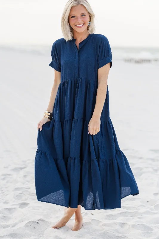 Midi dresses with animal prints for a bold and confident appearance Clear Skies Ahead Midnight Blue Midi Dress Midi dresses with animal prints for a bold and confident appearance Clear Skies Ahead Midnight Blue Midi Dress