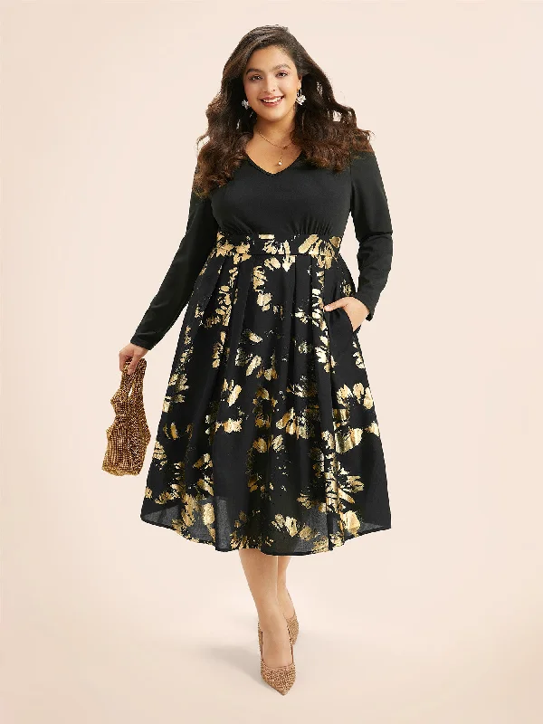 Midi dresses with ruffled sleeves for a more feminine and voluminous look Brush Glitter Pocket Patchwork Dress