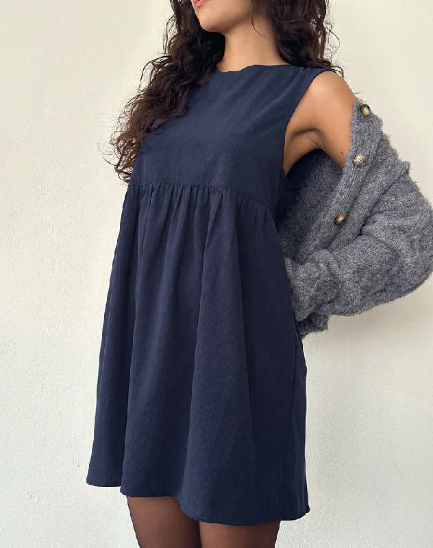 Cotton mini dresses for a comfortable everyday option Sheba Mini Dress in Babycord Ink Blue