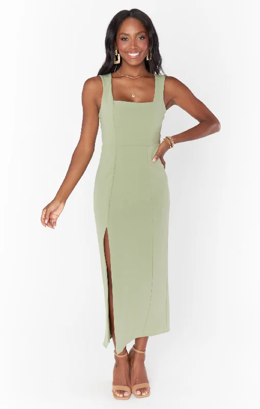 Sleeveless midi dresses with lace details for summer weddings Eden Midi Dress ~ Moss Green Stretch Sleeveless midi dresses with lace details for summer weddings Eden Midi Dress ~ Moss Green Stretch