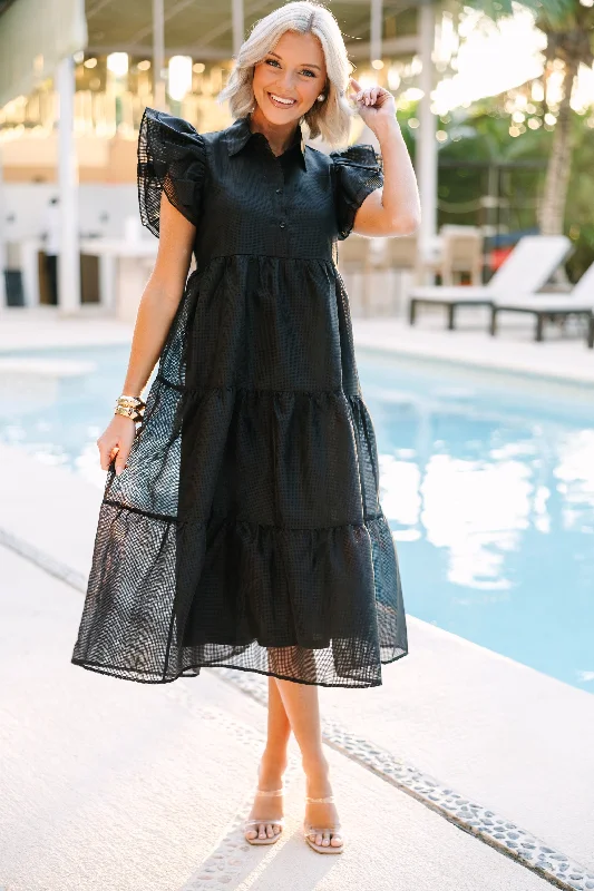 Maxi - inspired midi dresses with flowing fabrics for a beachy vibe More Good Days Black Midi Dress