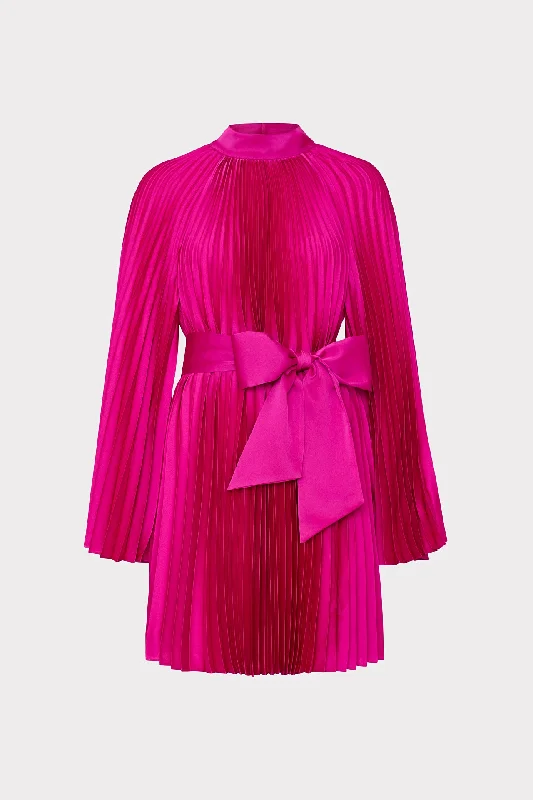 Mini dresses with bow accents for a sweet look Nandi Mock Neck Pleated Dress