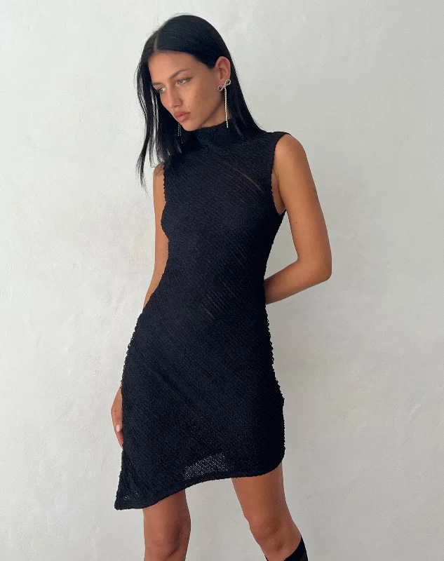 Mini dresses with pom - pom trims for a playful feel Ottilie Textured Asymmetric Mini Dress in Black Mini dresses with pom - pom trims for a playful feel Ottilie Textured Asymmetric Mini Dress in Black
