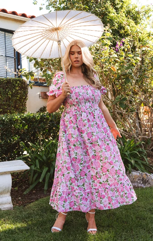 Velvet midi dresses in jewel tones for a glamorous winter event Afternoon Tea Dress ~ Cottage Floral Pink