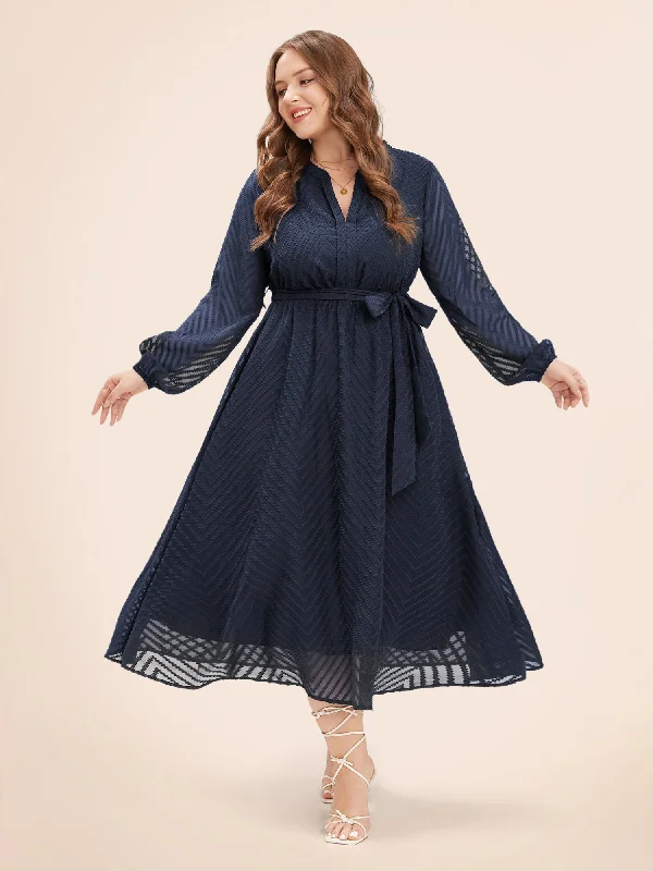 Midi dresses with ruffled sleeves for a more feminine and voluminous look Solid Geometric Pocket Mesh Lantern Sleeve Belted Dress Midi dresses with ruffled sleeves for a more feminine and voluminous look Solid Geometric Pocket Mesh Lantern Sleeve Belted Dress