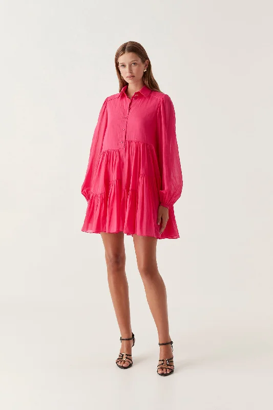 Sheer mini dresses with lace inserts Georgia Smock Mini Dress
