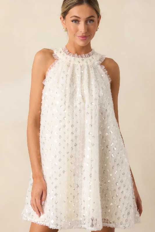 Plaid mini dresses for fall fashion Stardust Journeys Ivory Halter Shift Dress