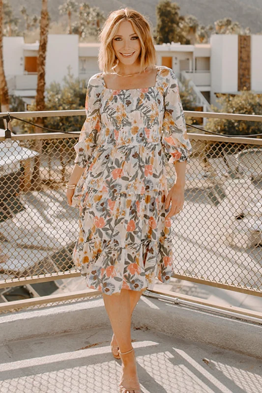 Midi dresses with tassel accents for a bohemian and free - spirited style Marta Smocked Midi Dress | Multi Floral Midi dresses with tassel accents for a bohemian and free - spirited style Marta Smocked Midi Dress | Multi Floral