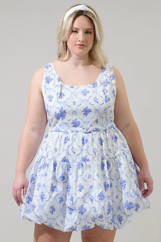 Leather mini dresses for a edgy style Nia Floral Drea Bubble Mini Dress Curve