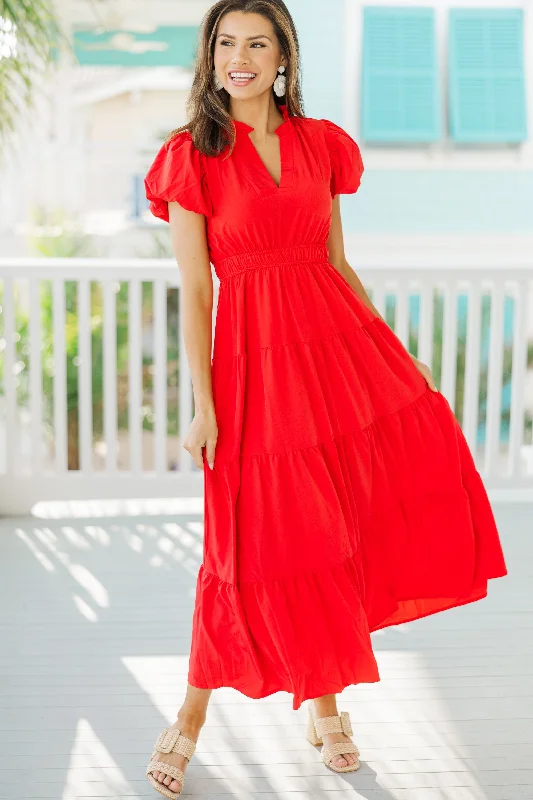 Sheath midi dresses with beaded embellishments for a formal occasion Coming Back For You Red Tiered Midi Dress Sheath midi dresses with beaded embellishments for a formal occasion Coming Back For You Red Tiered Midi Dress