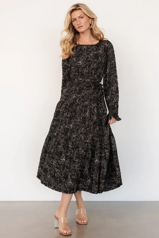 Sheath midi dresses with beaded embellishments for a formal occasion Ashlyn Long Sleeve Dress | Black Print Sheath midi dresses with beaded embellishments for a formal occasion Ashlyn Long Sleeve Dress | Black Print