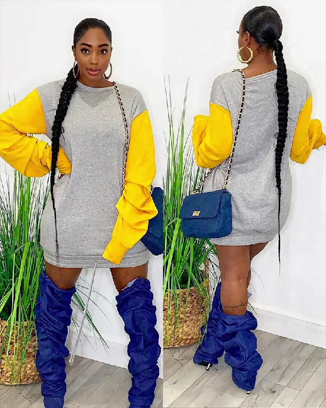 Mini dresses with side slits for a sexy appeal Sweatshirt Drawstring Mini Dress