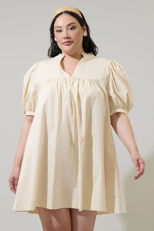 Mini dresses with button - down fronts Julissa Split Neck Babydoll Dress Curve