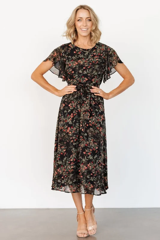 Midi dresses with polka dot prints for a playful summer outfit Laurel Midi Dress | Black + Red Floral Midi dresses with polka dot prints for a playful summer outfit Laurel Midi Dress | Black + Red Floral