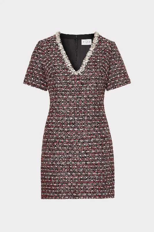 Mini dresses with cold - shoulder designs Nyah Tweed Crystal Embellished Mini Dress