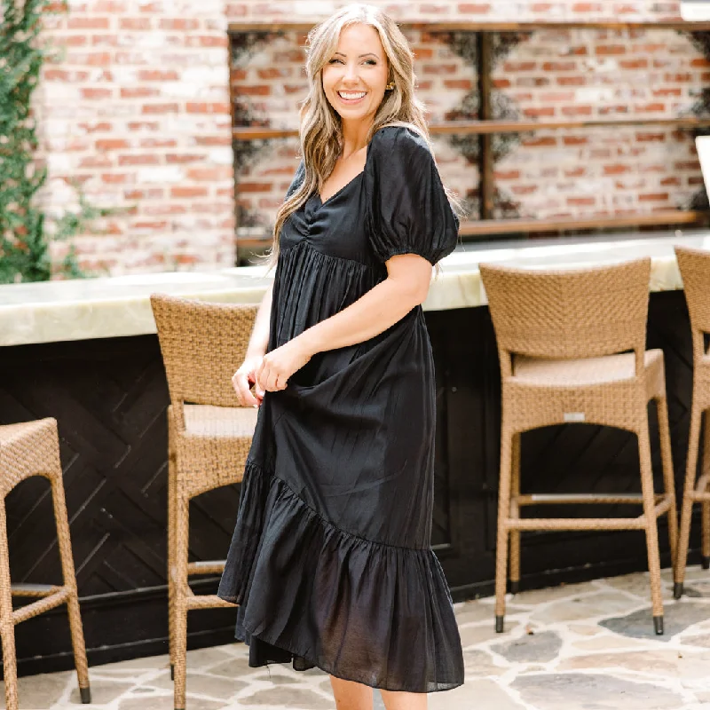 Midi dresses with asymmetric hems for a fashion - forward and dynamic appearance Working Your Charm Midi Dress, Black Midi dresses with asymmetric hems for a fashion - forward and dynamic appearance Working Your Charm Midi Dress, Black