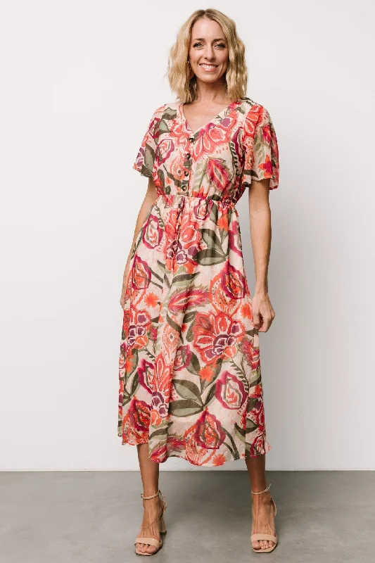 Midi dresses with pleated skirts for a timeless and elegant appeal Junie Midi Dress | Multi Print Midi dresses with pleated skirts for a timeless and elegant appeal Junie Midi Dress | Multi Print
