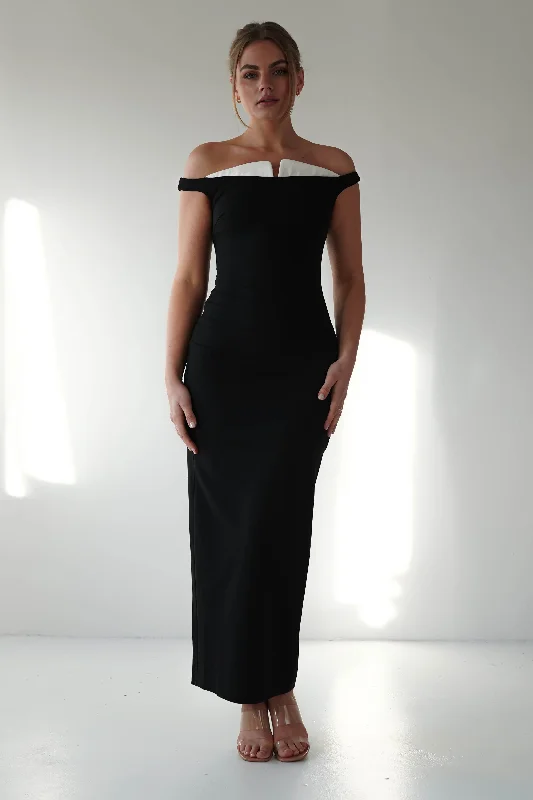 Midi dresses with ruffled sleeves for a more feminine and voluminous look Glenda Contrast Bodycon Midaxi | Black Midi dresses with ruffled sleeves for a more feminine and voluminous look Glenda Contrast Bodycon Midaxi | Black