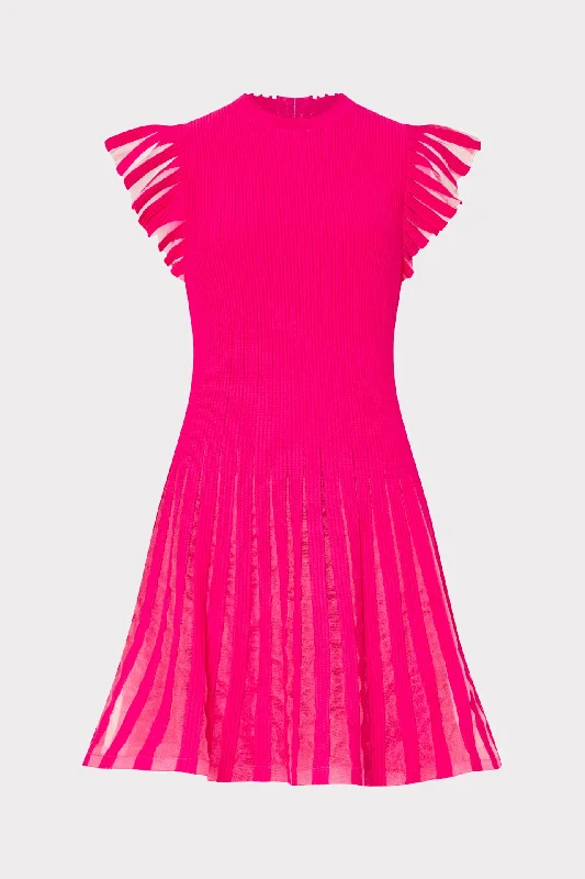 Metallic mini dresses for a glamorous event Sheer Flutter Sleeve Knit Mini Dress