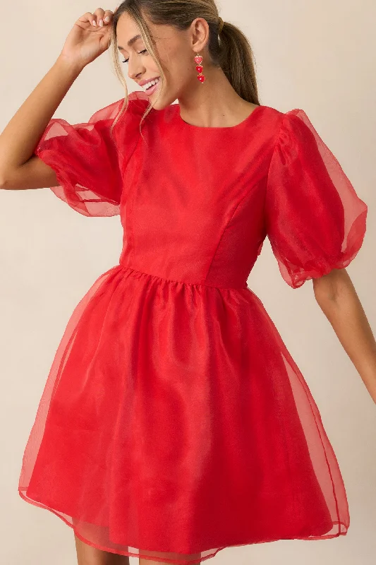 Mini dresses with bow accents for a sweet look Another Kiss Red Puff Sleeve Mini Dress Mini dresses with bow accents for a sweet look Another Kiss Red Puff Sleeve Mini Dress