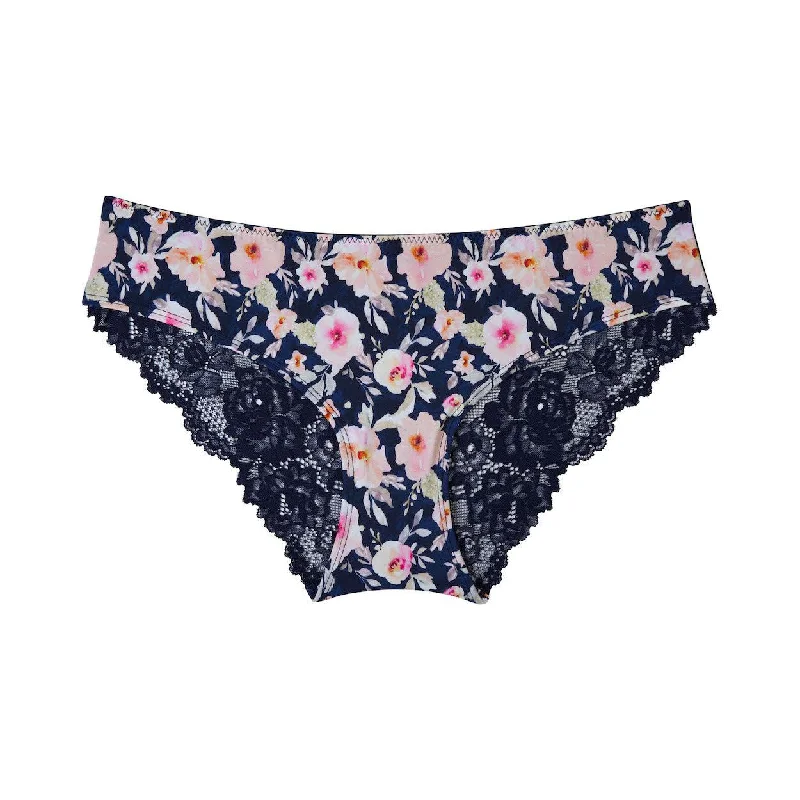 Lace Bum Bikini Brief - Navy Fleur