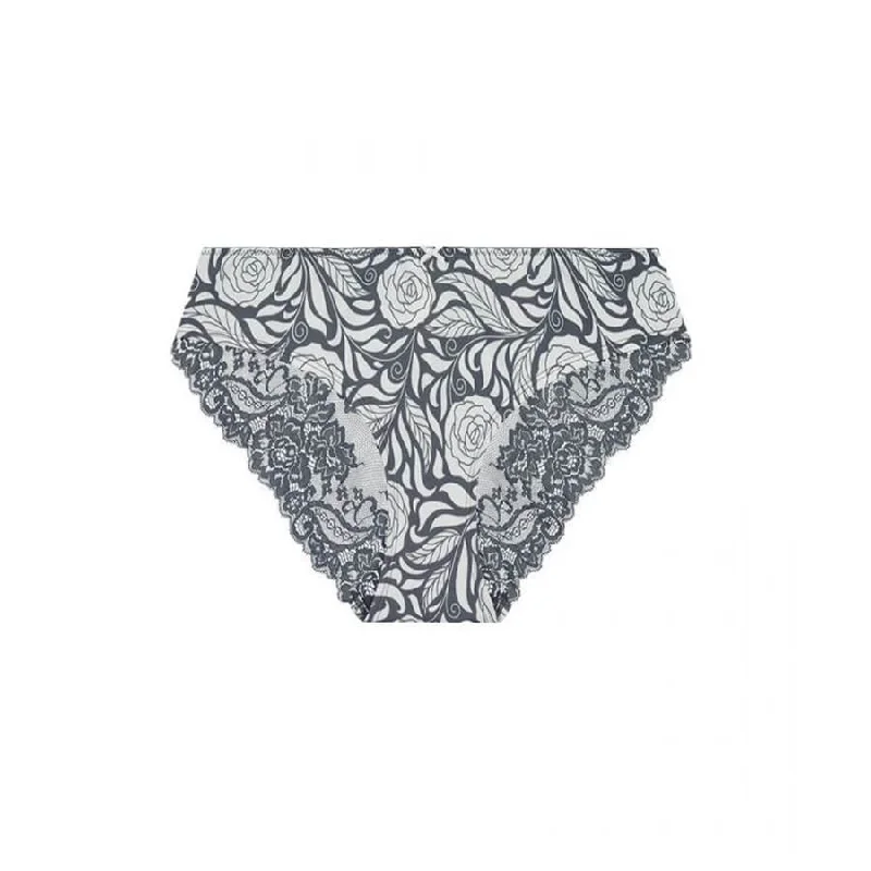 Signature Print Lace Bum Bikini Brief - Grey Pewter Rose