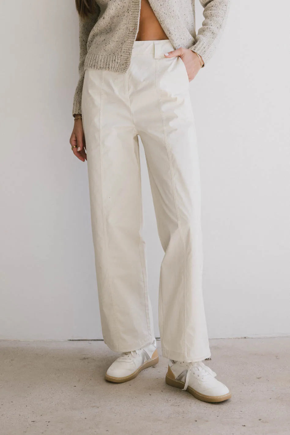 Frank and Oak Emma Wide Leg Pant in Cream