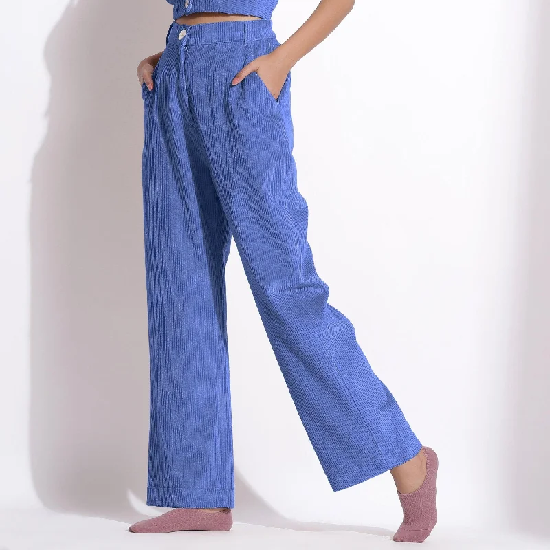 Ice Blue Warm Cotton Corduroy Wide Legged Trousers