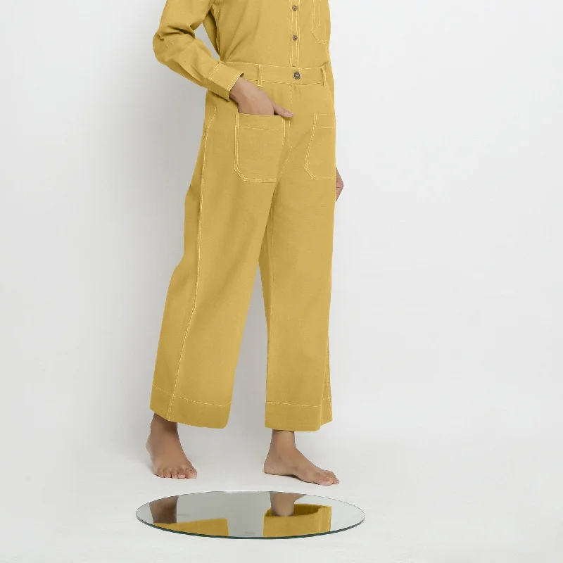Plus Size Women's Cargo Pants with Multiple Pockets for HikingLight Yellow Handspun Cotton Patch Pocket Mid-Rise Pant