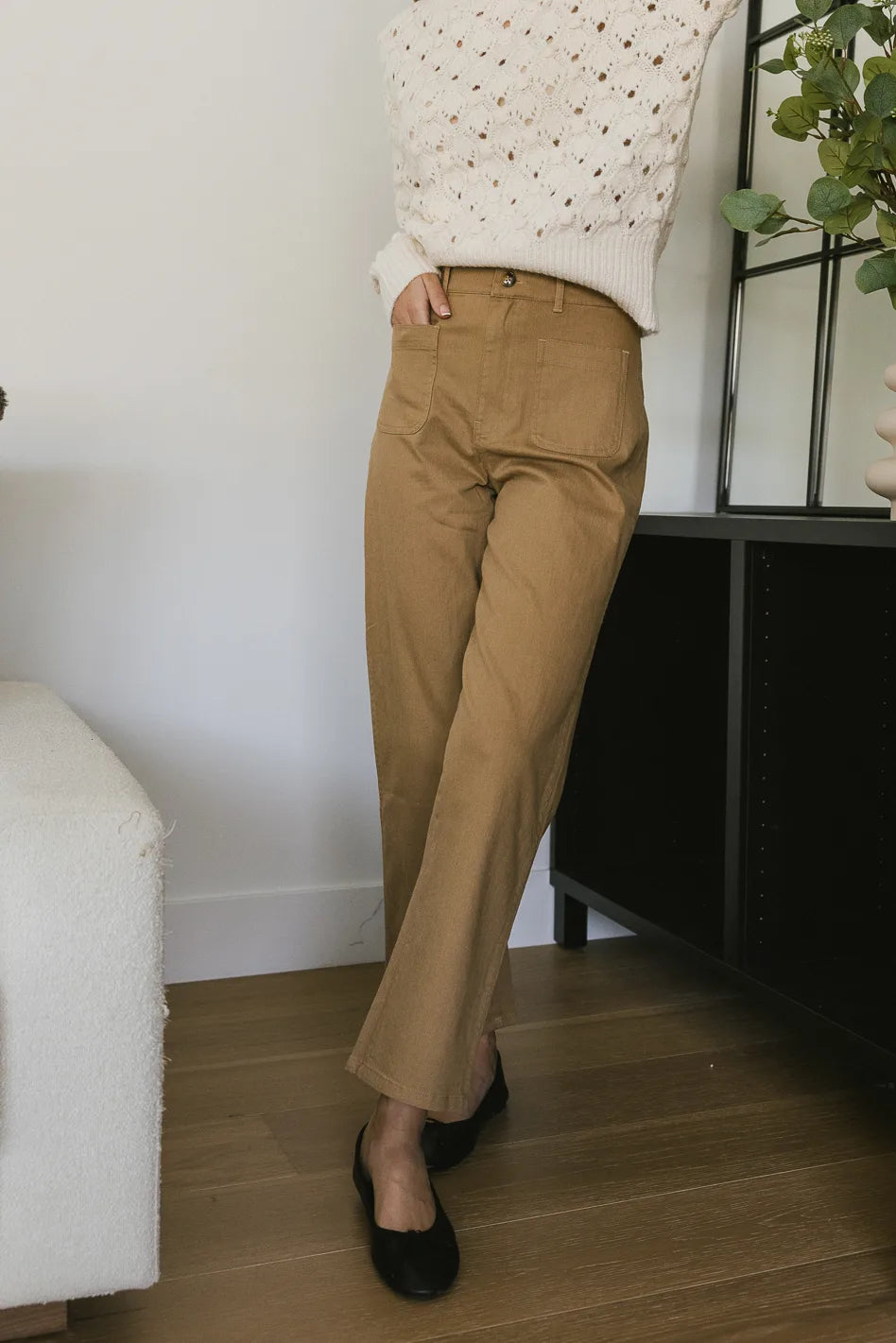 Tapered Leg Women's Wool Blend Trousers for WinterMagnolia Straight Leg Pants in Tan - FINAL SALE