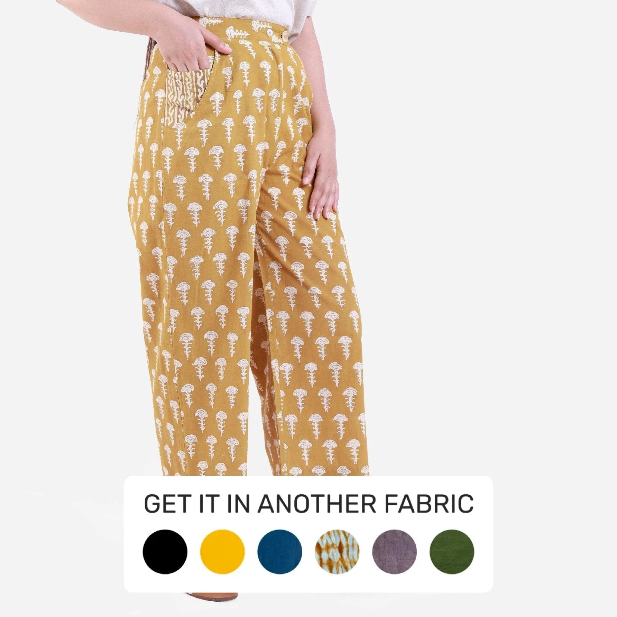 Plus Size Women's Cargo Pants with Multiple Pockets for HikingMustard Block Print Wide Legged Cotton Culotte Plus Size Women's Cargo Pants with Multiple Pockets for HikingMustard Block Print Wide Legged Cotton Culotte
