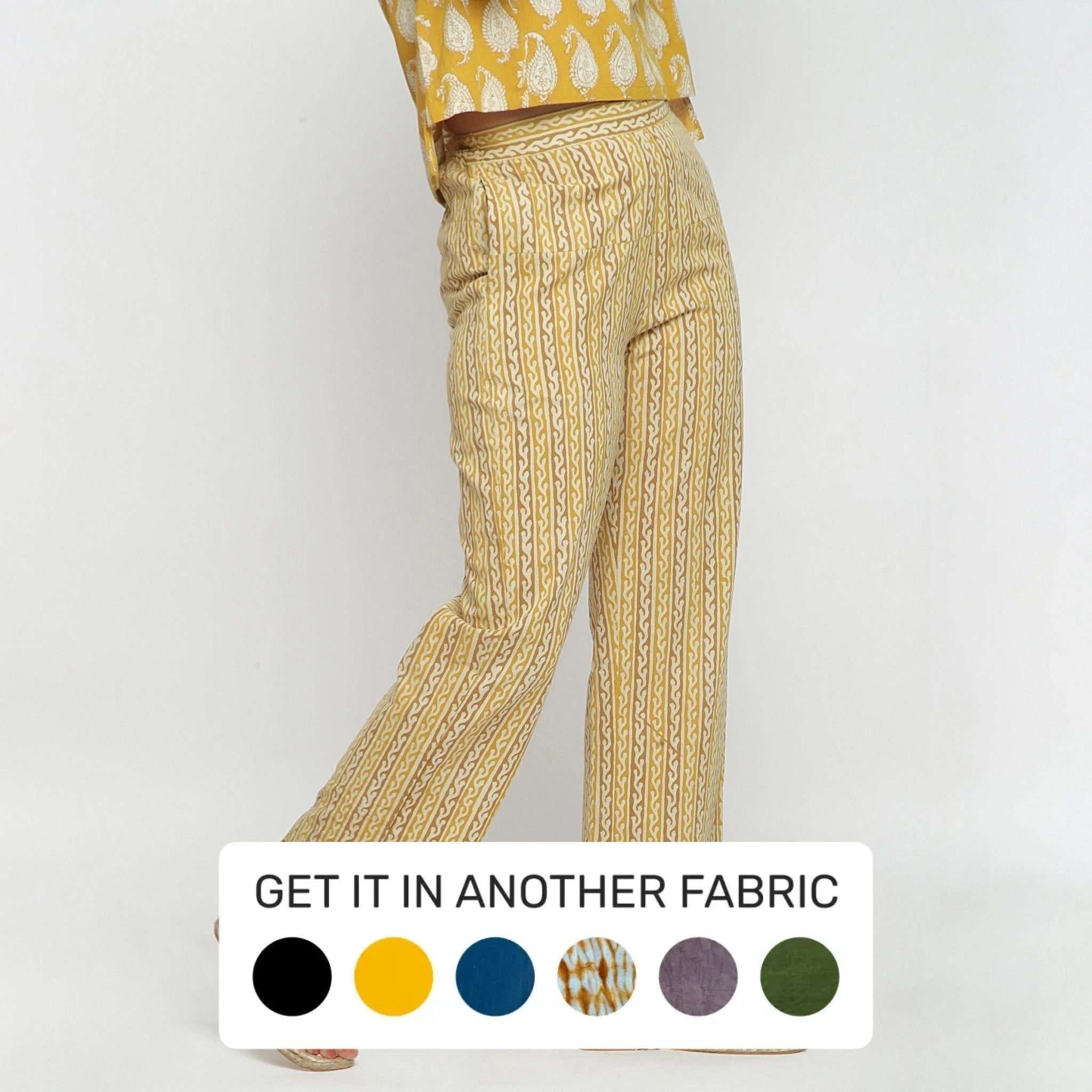 Mustard Stripes Block Print Elasticated Mid-Rise Cotton Pant