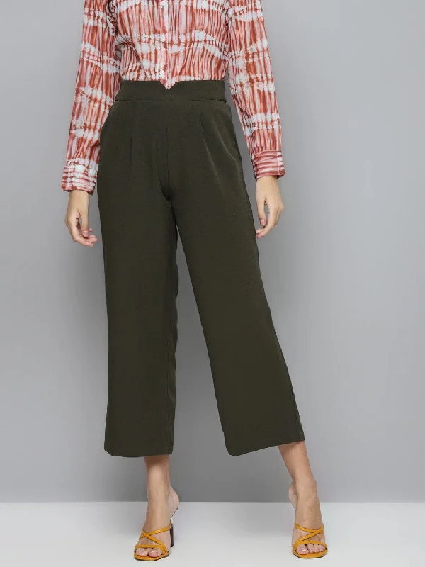 Olive Flared Palazzo Pants