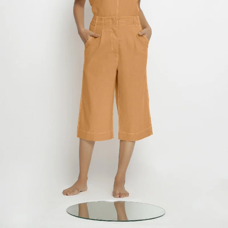 Plus Size Women's Elastic - Waist Culottes in Earth TonesOrange Handspun Cotton Mid-Rise Culottes Plus Size Women's Elastic - Waist Culottes in Earth TonesOrange Handspun Cotton Mid-Rise Culottes