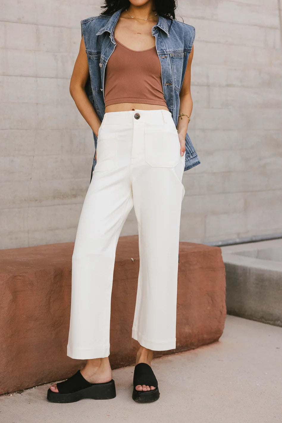 Cropped Women's Corduroy Pants in Autumn ColorsSadie Wide Leg Pants in Cream